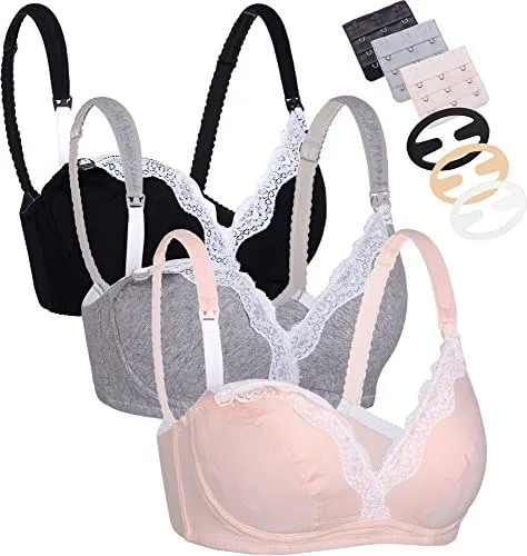 cakye 3 pack womens underwire maternity nursing bra cotton breastfeeding bras 34d blackgreynude